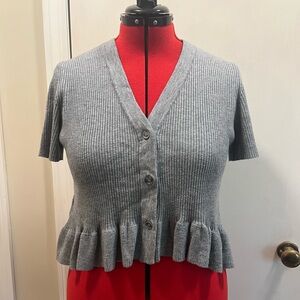 Gray Ribbed Button-Up Blouse